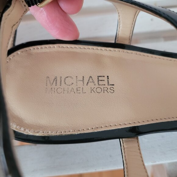 Michael Kors Wedged Black Patent Leather Sandals-Size 7 - Picture 9 of 12